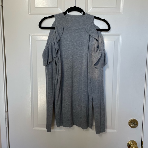 Grey Open Shoulder Sweater - Picture 4 of 5